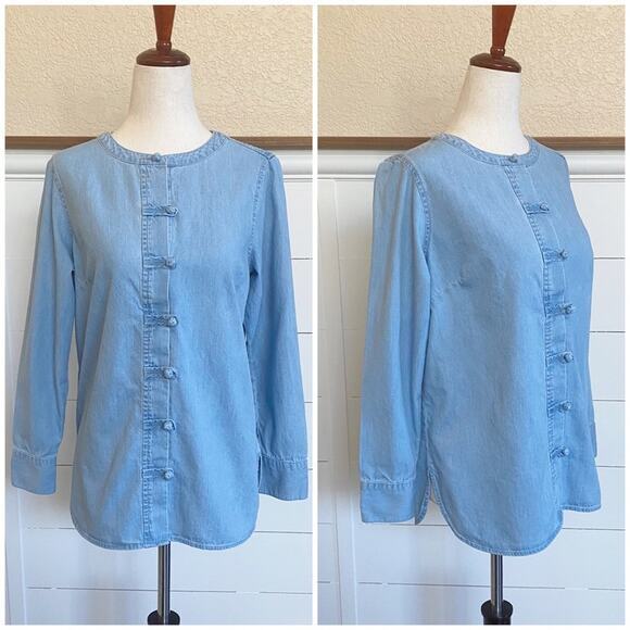 J. Jill Petite Denim Knot Button Long Sleeve Blouse Clarity Wash Petite XSP - Picture 12 of 12